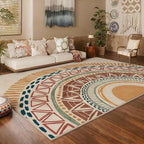 Colorful Geometric Sun Rug, Sun Pattern Rug, Geometric Area Rugs, Colorful Abstract Rugs, Washable Boho Carpet for Living Room, Bedroom, Dining Room, Office (9' x 11'(Rectangular))
