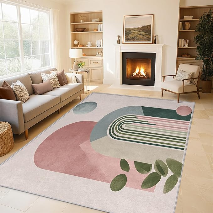 Mid Century Modern Rugs for Home Decor, 6x9 ft, Boho Abstract Geometry Area Rugs for Living Room, Soft Non Slip Washable Minimalist Arched Carpet Bedroom Decorations Dt-Ghf-19