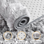 Shaggy Soft Fluffy Rug Non-Slip Indoor Floor Carpet for Living Room Anti-Skid Indoor Plush Carpet for Living Room, Height Pile 1.4" Plush Rug Tie-Dyed Light Grey 2x3 Feet
