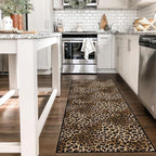 Leopard Rug 2x6 Runner Rug Washable Kitchen Runner Non-Slip Soft Modern Print Faux Wool Carpet for Hallway Indoor Entryway（2x6ft,Brown）