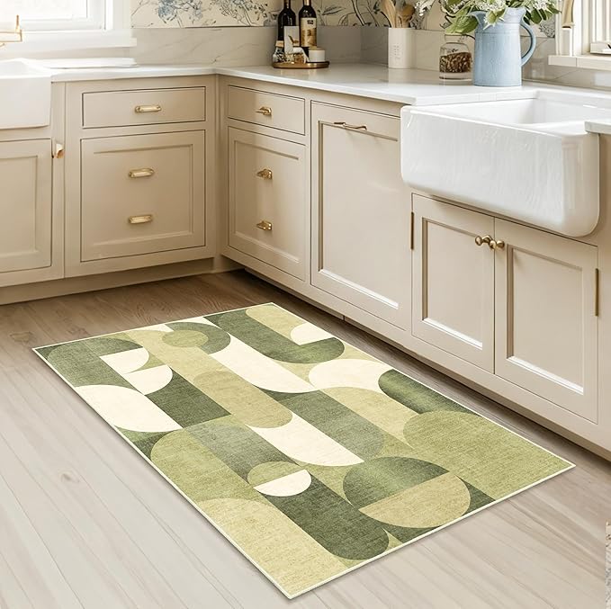 Small Rugs 2x3 Green Rug for Entryway Bathroom Kitchen Entrance Doormat,Modern Geometric Accent Floor Throw Carpet Non Slip