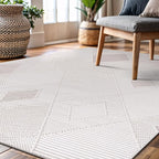 CAMILSON Micro Loop Rug 5x7 Modern Luxury Geometric Diamond Trellis Area Rugs Soft High and Low Pile Stain Resistant Easy-Cleaning Non-Shedding for Living Room Office Indoor Carpet (5 x 7 White-Beige)