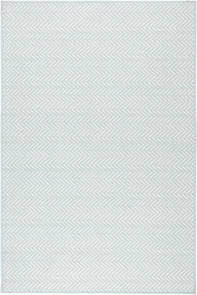Dash and Albert Herringbone Machine Washable Area Rug - 4' x 6' Swedish Blue - Geometric Accent Rug - Anti-Slip Backing, Lightweight, Machine Washable, High Traffic Areas Kitchen, Mudroom, Entryway