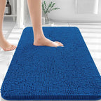 OLANLY Bathroom Rugs 30x20, Extra Soft Absorbent Chenille Bath Rugs, Rubber Backing Quick Dry, Machine Washable Bath Mats for Bathroom Floor, Tub and Shower, Home Decor Accessories, Deep Navy Blue