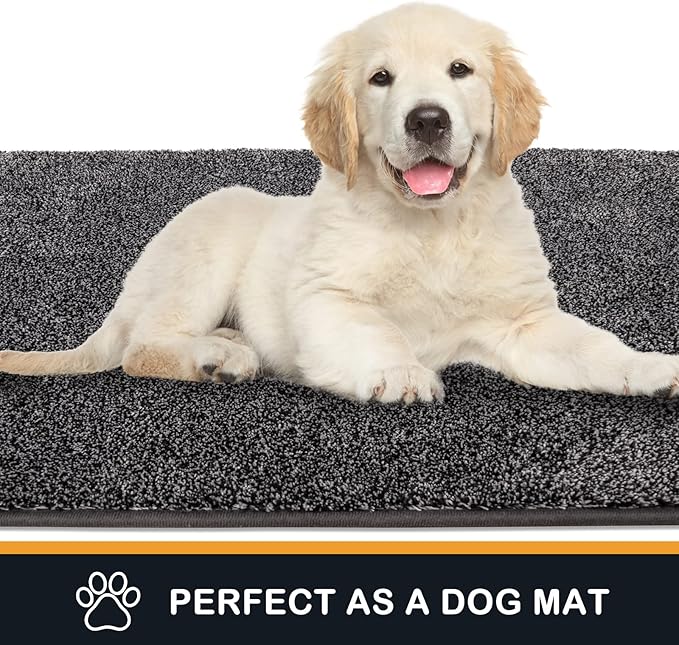 PURRUGS Dirt Trapping Door Mat 34" x 59", Non-Slip Machine Washable Entry Rug, Shoe Scraper, Dog Doormat, Super Absorbent Welcome Mat for Front & Back Door, Muddy Shoes & Paws, Light Grey-Dark Grey