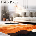 Flatwoven High Traffic Area Rug 6x9, Copper Black Burnt Orange Abstract Indoor Floor, Non Slip, Stain Resistant, Washable Area Rugs for Living Room, Bedroom (Beige, 6x9)