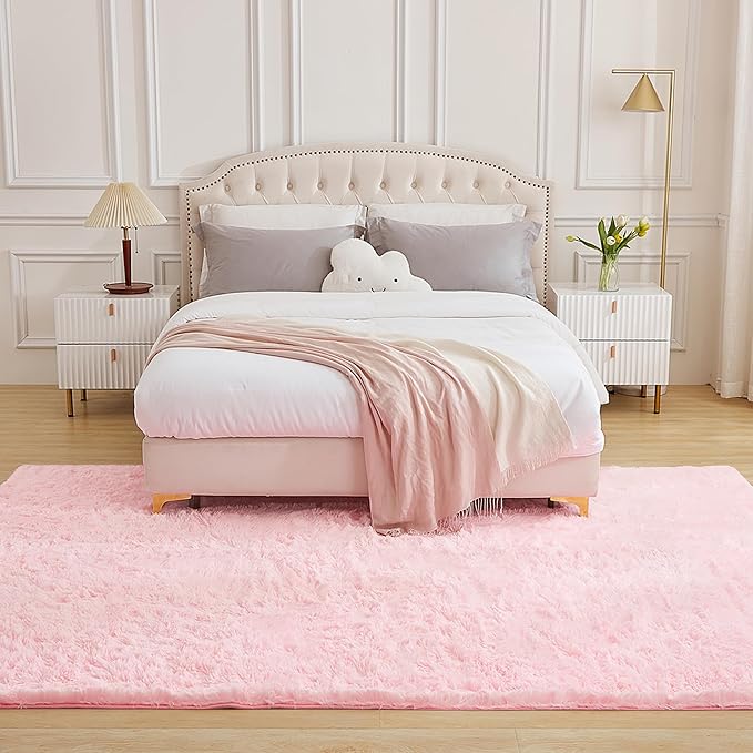 Andency Pink Soft Area Rugs for Living Room Bedroom, 4x6 Fluffy Shaggy Bedside Rug, Non-Slip Large Shag Fuzzy Plush Carpets for Bedroom Kids Dorm Nursery Home Decor Aesthetic