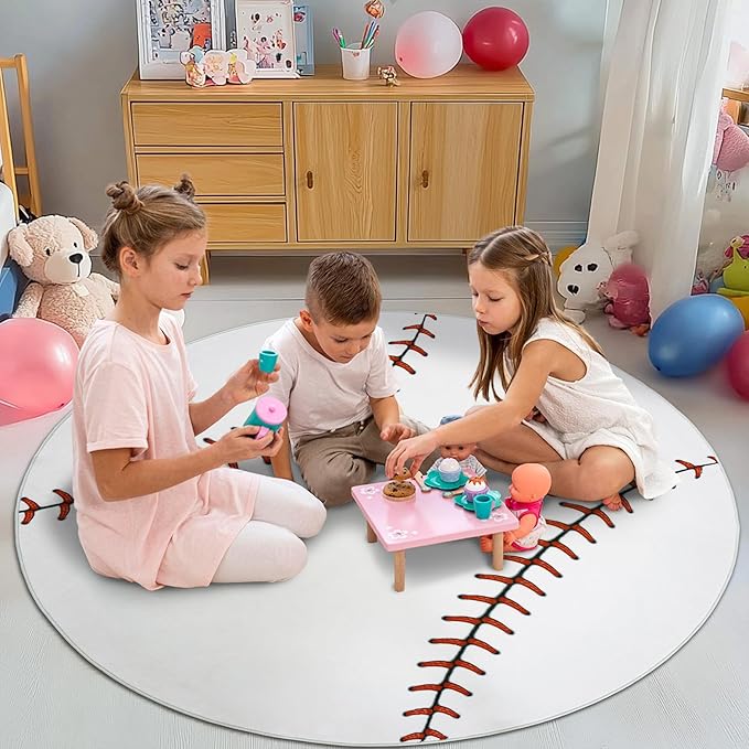 Soft Round Rugs for Bedroom, Baseball Rug for Boys, Bedside Area Kids Carpet, Baseballs Lovers Home Decor Indoor Circle Carpets for Living Room, Nursery, Dorms Machine Washable,40 Inch