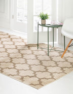 Rugs.com Lattice Collection Rug – 7' x 10' Beige Medium Rug Perfect for Bedrooms, Dining Rooms, Living Rooms