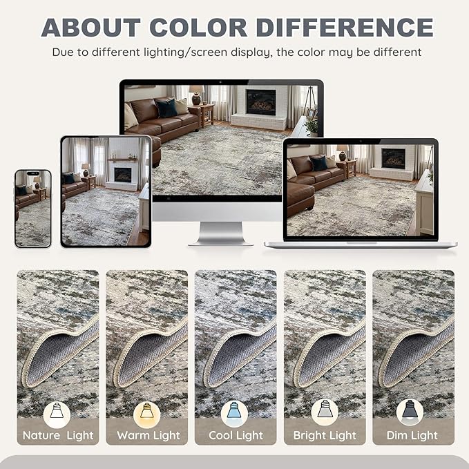 Area Rug Living Room Rugs - 6x9 Washable Large Soft Indoor Neutral Modern Abstract Low Pile Rug Carpet for Bedroom Dining Room Farmhouse Home Office - Brown Rust