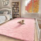 5x7 Solid Fluffy Pink Area Rug – Washable, Durable,Large Living Room Rug, Non-Slip High Pile Shag Rugs for Bedroom, Bedside, Dorms, Nursery Rooms, Kids Room, Soft Indoor Floor Carpet Decor