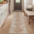HelloTree Hallway Runner Rug，2x6 Moroccan Modern Stripe Carpet Washable Machine Bathroom Runner Bohemian Modern Soft Non Slip Indoor Rug for Entryway Hallway Laundry Room Bedroom-Pink&Khaki