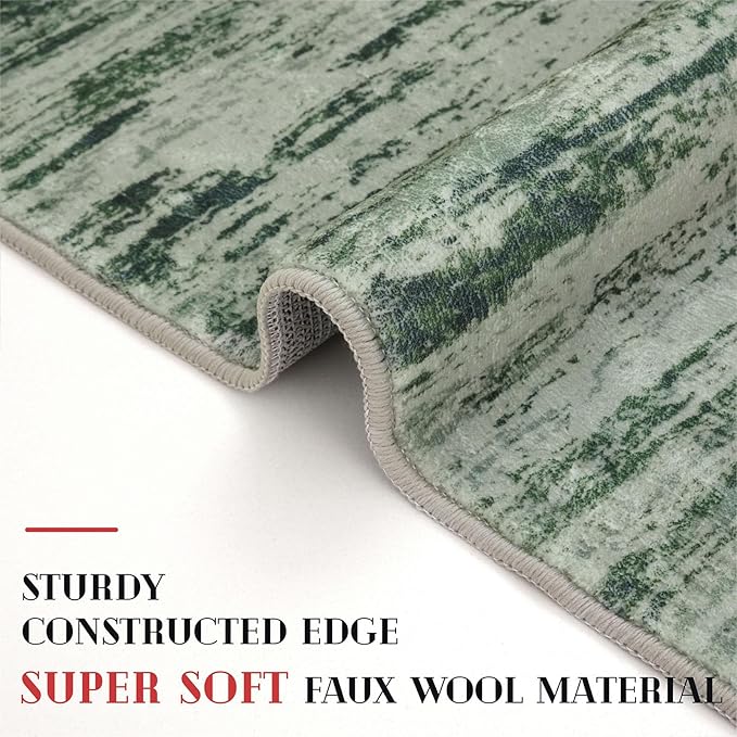 Modern Abstract Runner Rug 2x5, Forest Green Washable Kitchen Runner Entryway Rug Mat Non-Slip Soft Hallway Rug Runner Thin Print Faux Wool Carpet for Bedroom Laundry Room Indoor