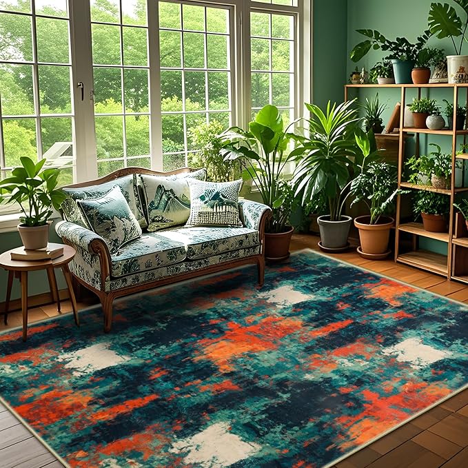 5x7 Abstract Area Rug, Modern Washable Indoor Rugs for Living Room, Soft Large Non-Slip Carpet for Bedroom Dining Room Home Office Farmhouse Decor - Forest Camouflage