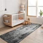 2.6x8 Black Rug Runners for Hallways Kitchen Runner Rug Non Slip Washable Black Long Runner Rugs with Rubber Backing Soft Abstract Carpet Runner for Bedroom, Kitchen, Bathroom, Entryway