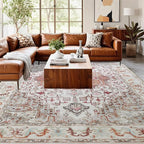 Large Area Rugs 8x10, Washable Vintage Rugs -Low Pile, Soft Plush Rugs for Bedroom, Kitchen, Dining Room, Stain Resistance, Non Shedding & Kid & Pet Friendly, Beige