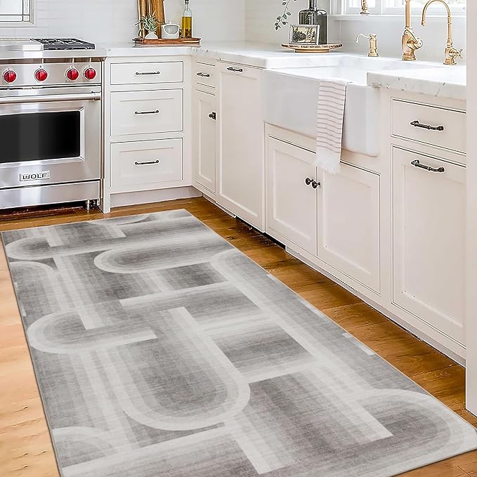 ReaLife Rugs Machine Washable Area Rug Runner - Living Room Bedroom Bathroom Kitchen Entryway Office - Non-Slip Baking Low Pile Stain Resistant Premium - Modern Geometric - Lyra - Beige 2'6" x 8'