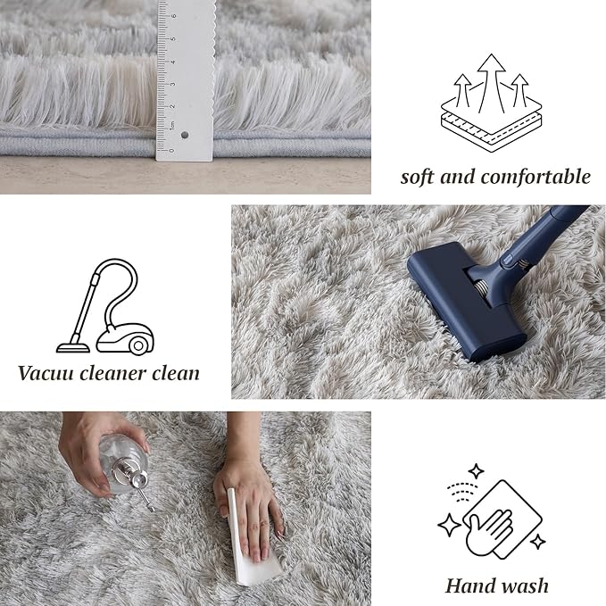 8x10 Area Rugs for Living Room Bedroom, Soft Fluffy Shaggy Bedside Rug, Indoor Floor Carpet for Kids Playroom, Dorms, Nursery Rooms, Home Decor (Tie-Dyed Light Grey 8'x10')