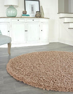 Unique Loom Solid Shag Collection Area Rug (3' 3" Round, Sandy Brown)