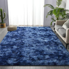 Large Shag Area Rugs 8 x 10, Plush Fuzzy Rugs for Living Room, Ultra Soft Fluffy Furry Rug for Bedroom, Indoor Carpet Nursery Rugs for Kids Room Home Decor, Tie-Dyed Navy Blue
