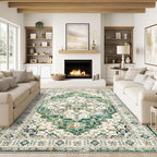 zesthome 9x12 Area Rugs,Stain Resistant Washable Rug,Ultra-Thin Rugs for Living Room,Bedroom,Non-Slip Backing Home Decor Large Area Rug (Green,9'x12')