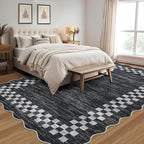 GarveeHome 4x6 Area Rug Small Washable Living Room Rug Scalloped Rug with Rubber Backing Stain Resistant Low Pile Dining Room Throw Carpet Modern Bordered Mat for Bedroom Kitchen, Grey