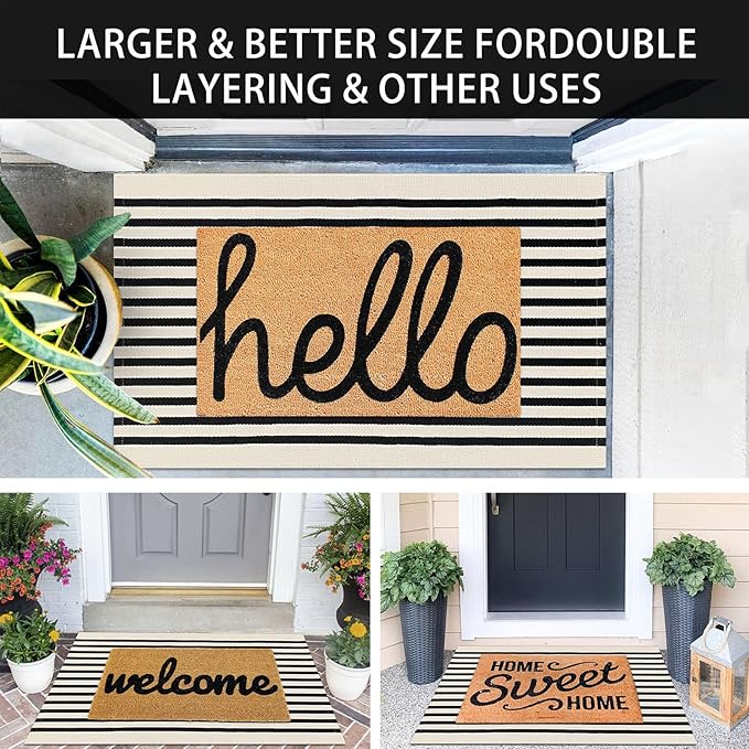 KOZYFLY Black and Beige Striped Porch Rug 27.5x43 Inches Area Rug Washable Outdoor Doormat Front Door Mat Cotton Striped Indoor Outdoor Rug for Front Door Kitchen Entryway Patio Porch