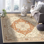 Orange Bohemian Rectangular Area Rugs for Living Room Bedroom 4 x 6 ft Vintage Farmhouse Floral Pattern Non-Shedding Soft Low Pile Rug Non Slip Washable Rug for Nursery Entryway Playroom
