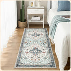 Istana Hallway Runner Rug 2x8 – White Cream/Blue Entryway Rug -Silk's Soft Touch Runners for Hallways - Stylish Kitchen Runner Rug Non Slip
