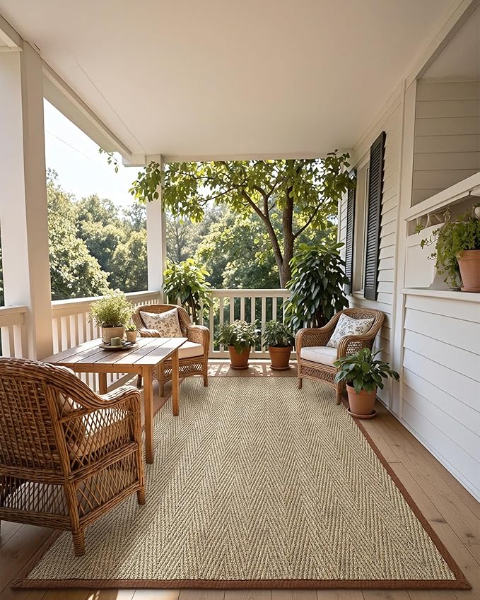 DEXI Area Rug Natural Fiber 5x8, Braided Woven Seagrass Rugs No Shed, Soft Neutral Rustic Carpet Mat for Indoor Entryway Outdoor Patio Dining Living Room Bedroom Farmhouse, Natural