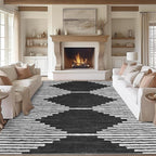 HelloTree Area Rug for Living Room 9x12 Washable Geometric Moroccan Rug Stripe Farmhouse Bohemian Minimalistic Non Slip Non Shedding Ultra Thin Soft Rug for Bedroom Office DiningRoom Nursery-Black
