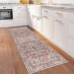 KOZYFLY Runners for Hallways 2x6 Ft Washable Kitchen Runner Rug Boho Runner Rug for Entryway Indoor Printed Oriental Faux Wool Floor Carpet Runner for Bedroom Kitchen Hall, Terracotta/Beige