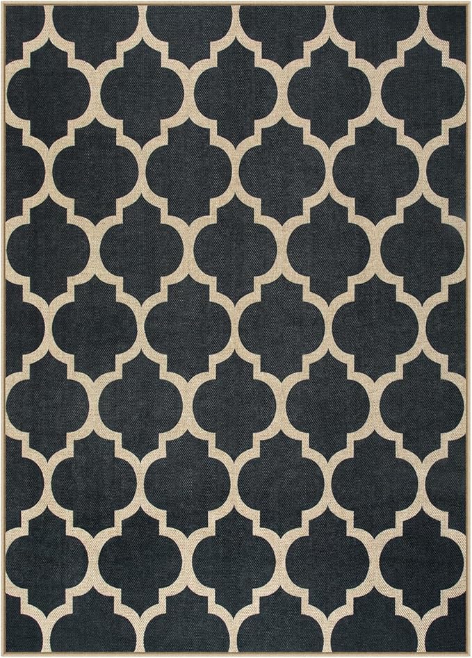 Lahome Moroccan Outdoor Rug 5x7, Easy Jute Black Washable Rugs for Patio Living Room, Geometric Trellis Woven Area Rug Non Slip for Backyard, Thin Non Shedding Farmhouse Carpet for Bedroom
