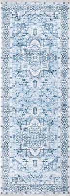 Bloom Rugs Caria Washable Non-Slip 7 ft Runner - Blue Traditional Runner for Entryway, Hallway, Bathroom, and Kitchen - Exact Size: 2'6" x 7'