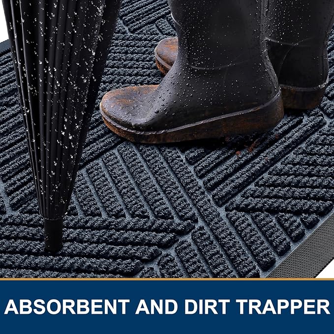 Kitinjoy Front Door Mat Outside Entrance, Sturdy Natural Dirt Trapper, Heavy Duty Rubber Doormat, Low Profile Non-Slip Backing, Easy Clean Floor Mat for Indoor Outdoor Entry, 47X32 Inch, Navy Blue