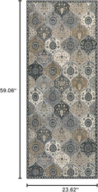 Lahome Moroccan Trellis Kitchen Runner Rug, 2x5 Washable Runners for Hallways Non Slip Soft Hallways Rug Ultra-Thin Vintage Long Carpet for Bedroom Bathroom, Grey