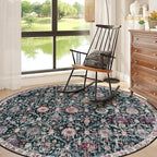 Lahome Moroccan Trellis Washable Round Area Rug, Soft Round Rugs 6ft Ultra-Thin Non-Slip, Vintage Large Circle Carpet for Bedroom Living Room Kitchen Nursery, Black/Multi