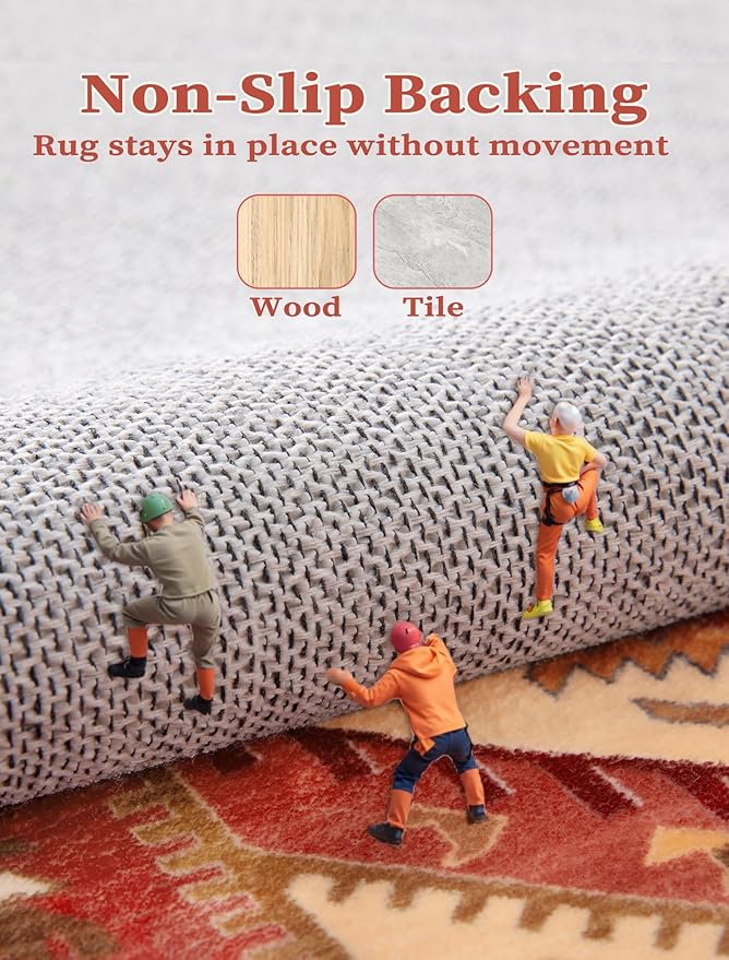 SERISSA Runner Rug for Hallways, 2'6"x10' Washable Non Slip Kitchen Runner Rug, Long Boho Rug Vintage Red Beige Hallway Stair Ultra Soft Print Floor Carpet for Bedroom Bathroom Laundry Room