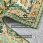 Green Runner Rugs 2x10 Boho Small Washable Area Rugs for Entryway Bathroom Kitchen, Long Rugs for Hallway Soft Low Pile Non-Slip Rubber Backing Oriental