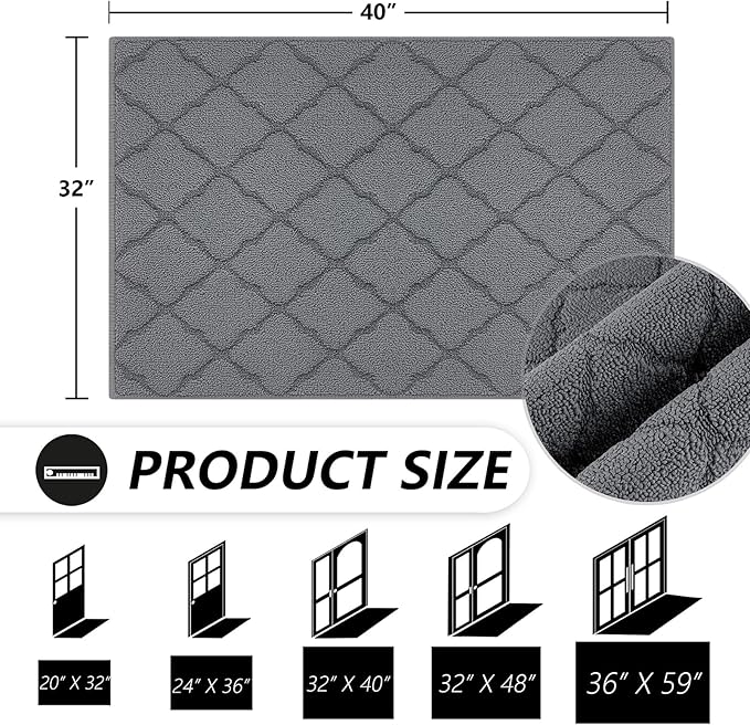 Timo Indoor Doormat, Front Door Mat 32"x40" Absorbent Rubber Backing Non Slip Door Mats, Machine Washable Resist Dirt Low Profile Rugs for Entryway, Front Door Rugs Indoor for Muddy Wet Shoes, Grey