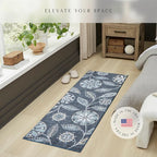 Maples Rugs Reggie Floral Runner Rug - Made in USA - Washable, Non Slip Indoor Carpet for Kitchen, Hallway, and Laundry Room, 2' x 6', Persian Blue