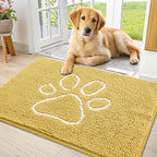 Smiry Dog Door Mat for Muddy Paws, Absorbent Dirt Trapper Non Slip Quick Dry Washable Chenille Mat for Mud Dogs, Entry Rug for Indoor and Outdoor (36x24 Inches, Yellow and White)