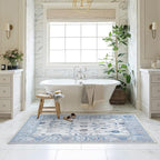 Fame Living Cream Blue Oushak Rug, Modern, Vintage, Turkish, Eclectic, Floral, Pastel, Washable, Large Area Rugs for Living Room, Dining, Bedroom, Girls, Boys, 7'5"x9'8"