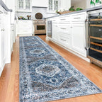 KOZYFLY Runners for Hallways 2.6x12 Ft Long Washable Kitchen Runner Non Slip Runners Rug for Entryway Indoor Blue Printed Faux Wool Stair Runner Floor Carpet for Stair Kitchen Hall, Blue
