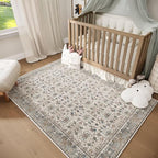Washable 5x7 Area Rugs for Living Room, BoHo Non-slip Vintage Distress Rugs for Bedroom Dining Room Nursery Office, 0.3" Neutral Oriental Throw Thin Carpet with Cushioning Pad, Cream/blue/Orange/Multi