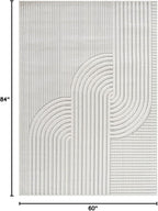 CAMILSON Modern Rug 5x7 Luxury Swirl Curved Micro Loop Area Rugs Soft High-Low Pile Stain Resistant Easy to Clean Non-Shedding Durable Living Room Office Indoor Carpet (White)