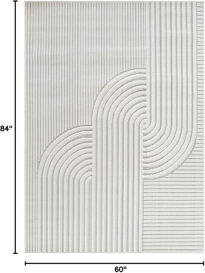 CAMILSON Modern Rug 5x7 Luxury Swirl Curved Micro Loop Area Rugs Soft High-Low Pile Stain Resistant Easy to Clean Non-Shedding Durable Living Room Office Indoor Carpet (White)