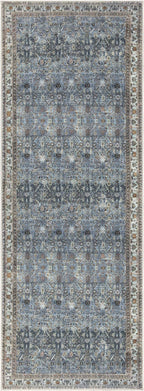 Bloom Rugs Washable Non-Slip 7 ft Runner - Blue/Beige Traditional Runner for Entryway, Hallway, Bathroom, and Kitchen - Exact Size: 2.5' x 7'