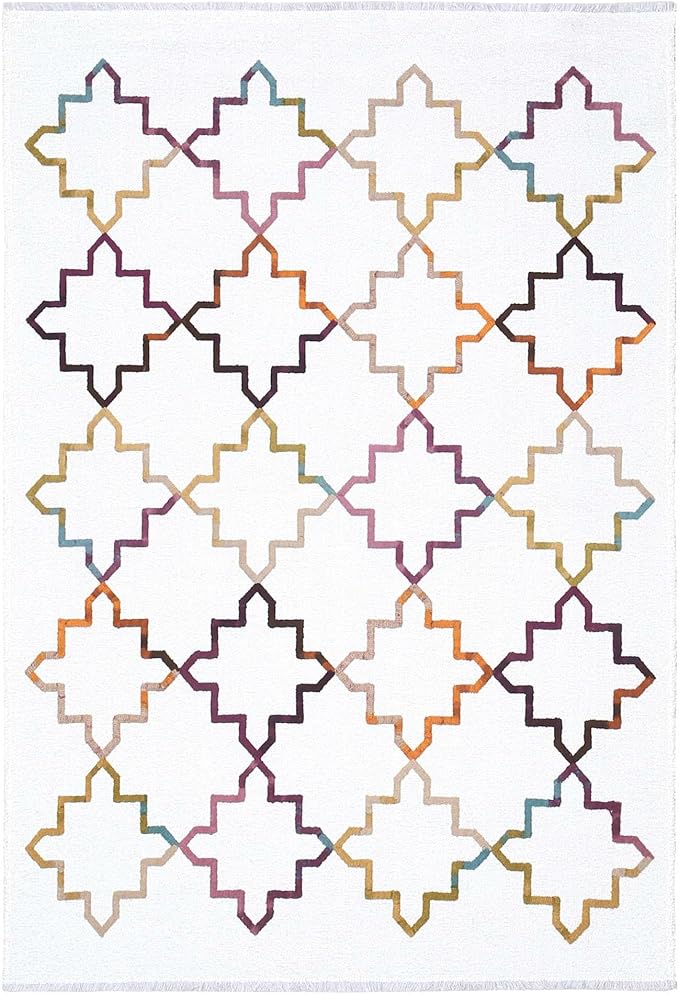 Alfa Rich 3x10 Moroccan White Washable Area Rugs for Living Room Hallway Kitchen Decor Cotton Runner