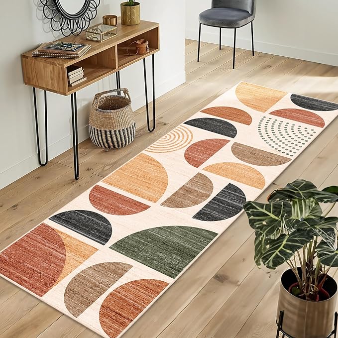 MUJOO Boho Runner Rug Washable,2x6 Area Rugs for Hallways Kitchen Bathroom Bedroom Entryway,Non Slip Carpet Long Mat Indoor,Soft Modern Abstract Bohemian Terracotta